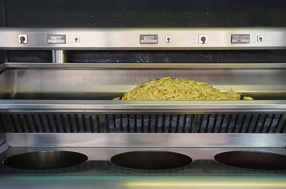 A chip shop fryer with fresh chips (stock photo)